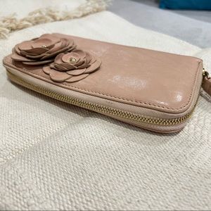 JIMMY CHOO Flower Zip Around Long Wallet Pink Beige Lambskin leather